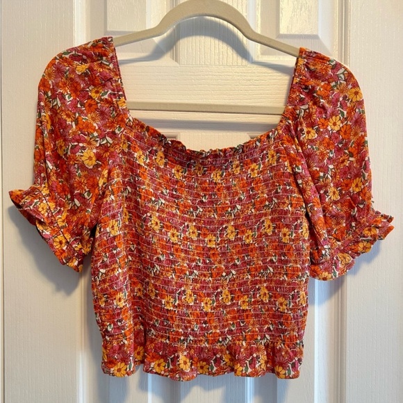 SO Tops - BNWT S.O. Orange Floral Crop Top- Ribbed and super stretchy.